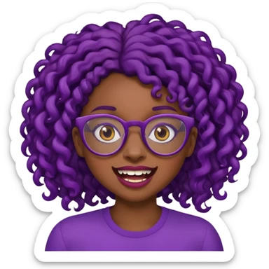 nerd emoji like with glasses and silly exaggerated buck teeth but it’s a black girl with dark purple curly hair sticker