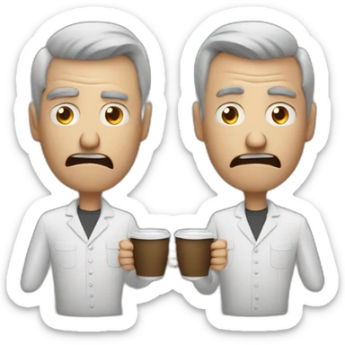 two angry men hold the same cup of steaming coffee sticker