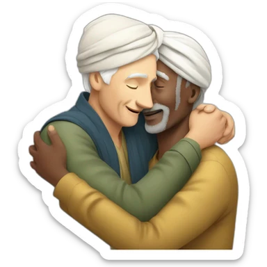 Turban older Man from africa hugs blond European man sticker