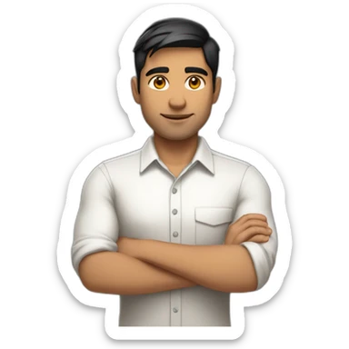 Indian white tan skin man developer in plain white shirt with sleeve up and nice medium length short black hair close up profile image sticker