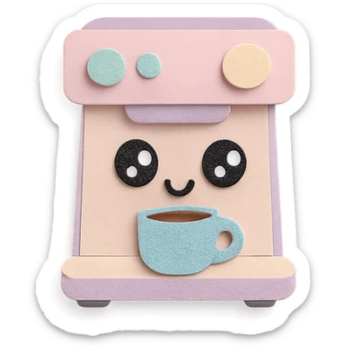 kawaii coffee machine, full body, big sparkling eyes, soft pastel colors sticker