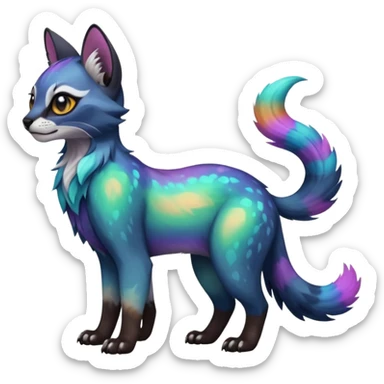 Colorful dark tropical iridescent nebulae exotic cute cool beautiful shiny beautiful fantasy-caracal-civet-genet-sergal-vernid-Gryphon-Cacomistle-Trico-oncilla-animal-Fakémon-hybrid-fursona (full body) sticker