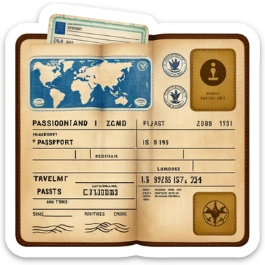 Passport with travel stamps and boarding pass sticker