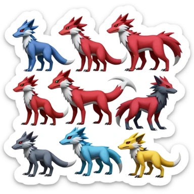 Zoroark-Zeraora-Lombax-Sergal-Zangoose-Cyclizar-Genesect-Pokémon, full body sticker