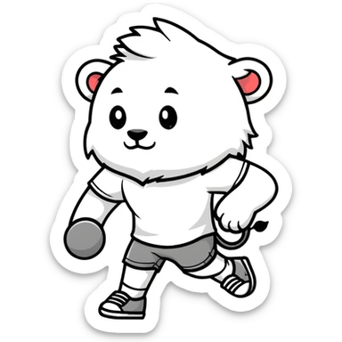 retro 1930s anthropomorphised lion in a t-shirt and shorts walking, grayscale sticker