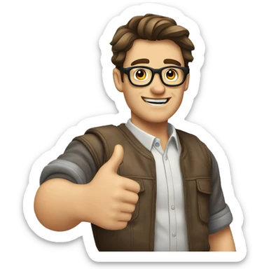 male nerd brown hair thumbs up sticker