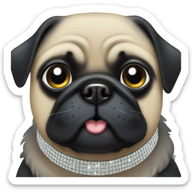 Black pug with rhinestone collar  sticker