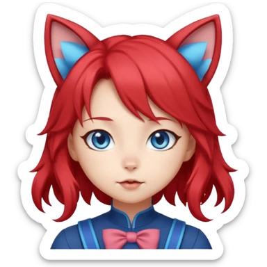 cute anime cat-girl with cat ears, red blowing hair sticker