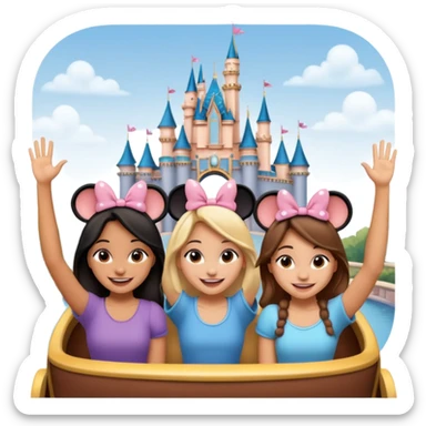 Como si quatro chicas estuvieran en una atracción de Disney con lsas manos levantadas  sticker