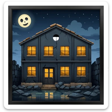 cinematic realistic ultra HD - a warehouse in a secluded place, at night with broken walls sticker