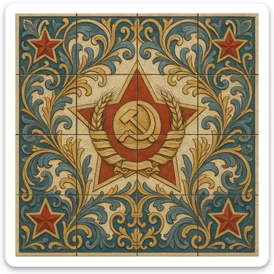 Kerama Marazzi style tile design featuring a Soviet-era mosaic motif, ornamental and decorative sticker