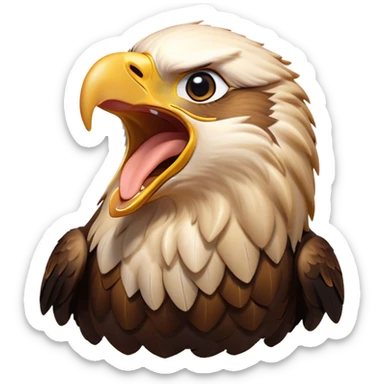 Cinematic Cute Yawning Golden Eagle Portrait Emoji, Head tilted slightly with a dramatic, wide-open yawn, showcasing a robust, majestic form with softly drooping feathers and sleepy, half-closed eyes, Simplified yet irresistibly adorable features, highly detailed, glowing with a soft, cozy amber glow, high shine, relaxed yet expressive, stylized with a dash of whimsical aerial charm, soft glowing outline, capturing the essence of a drowsy yet affectionate golden eagle that appears ready to stretch out for a nap! sticker