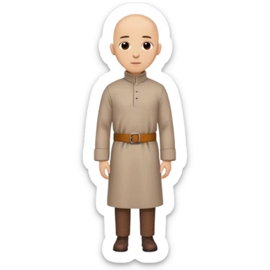 medieval outfit worn by a DnD themed fantasy character. basic wool tunic with a high collar and a simple leather belt. clothes only above the waist. The clothes full waist. The character's haven't arms. character is bald, brown eyes, light-skinned man. sticker