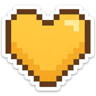 Create a pixel art heart in yellow color with no background. The style should resemble pixel art. sticker