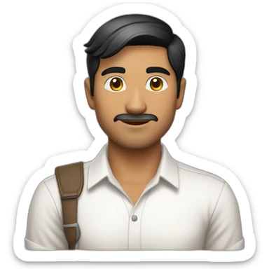 Indian white tan skin man developer in plain white shirt with sleeve up and nice medium length short black hair close up profile image sticker