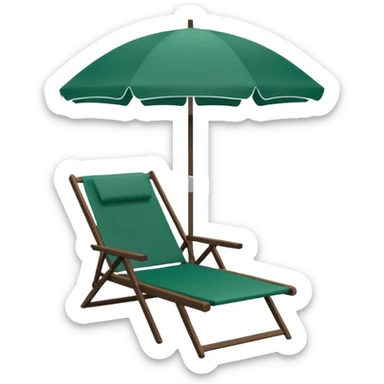 dark green lounge chair under white beach umbrella, modern minimalism, iOS emoji style, no faces or smileys sticker