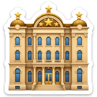 grand hotel facade with five golden stars on top sticker