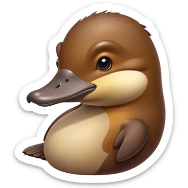Cinematic Noble Platypus Portrait Emoji, Poised and regal, with a uniquely streamlined build and a sleek brown fur, a distinctive flat duckbill and broad, beaver-like tail, deep-set soulful eyes full of wonder, Simplified yet sharp and sophisticated features, highly detailed, glowing with a soft, dignified glow, high shine, intelligent and enigmatic, stylized with an air of aquatic curiosity, focused and attentive, soft glowing outline, capturing the essence of a watchful and confident oddity, so majestic it feels as though it could glide out of the screen with effortless authority! sticker
