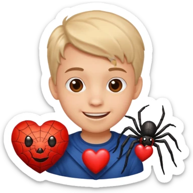 boy face spider in love give hart sticker
