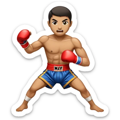Cinematic Realistic Muay Thai Pop Culture Emoji, depicted with an action-packed portrayal of traditional Thai boxing rendered with bold textures and energetic, dramatic lighting. sticker