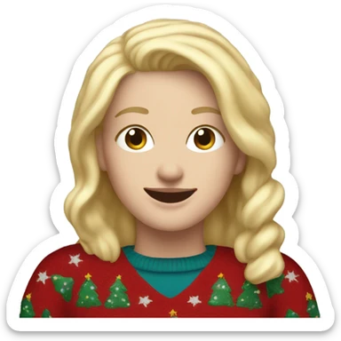 Happy white woman with blonde hair and christmas jumper and blue jeans  sticker