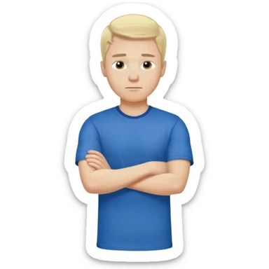 Pale blond man in blue football t shirt crossed arms from cold sticker