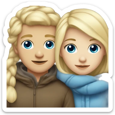 blonde girl cuddling with blonde boy blue eyed winter time sticker