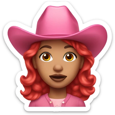 Red hair girl with drag queen makeup wearing a pink cowboy hat sticker