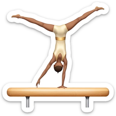 An artistic emoji of a professional sports acrobat performing a stunning balance pose on a narrow beam. The acrobat showcases perfect control, flexibility, and strength, executing an elegant handstand. The background features a bright gymnastics arena with spotlights. sticker