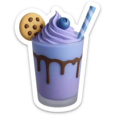 Change the image to a blueberry milkshake theme using cool blue and purple tones. Keep the glass with chocolate drizzle, cookie on the rim, and blueberry on top. Remove the background. sticker