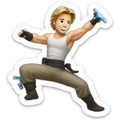 Brad pitt jumping with large lightsaber sticker