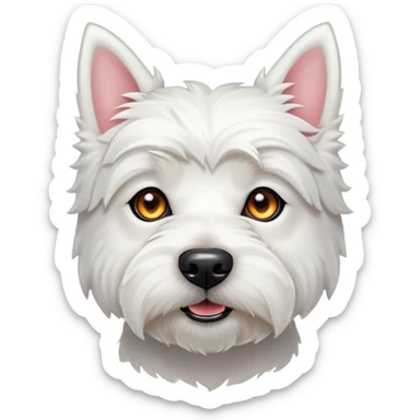 Cinematic Noble West Highland White Terrier Portrait Emoji, Poised and regal, with a compact, sturdy build and a pristine, well-groomed pure white coat, deep-set soulful dark eyes, Simplified yet sharp and sophisticated features, highly detailed, glowing with a soft, dignified glow, high shine, intelligent and loyal, stylized with an air of confidence, focused and attentive, soft glowing outline, capturing the essence of a watchful and determined companion, so majestic it feels as though it could trot out of the screen with effortless authority! sticker