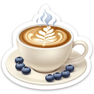 Cup of coffee with latte art and blueberries on a saucer sticker
