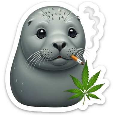 Grey slim seal smoking weeds cannabis sticker