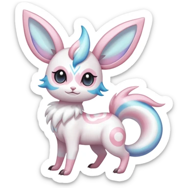 Shiny iridescent white albino Meloetta-Sylveon-Espurr-Palkia-Chinchilla-fusion-animal-hybrid-creature, full body  sticker