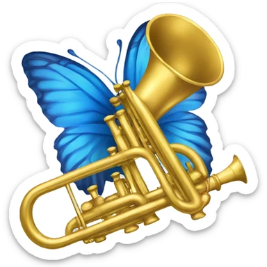 Blue butterfly playing a gold trumpet sticker