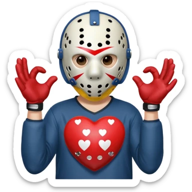 Jason Voorhees, looking cute, making a heart with his hands sticker