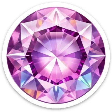 Round cut kunzite gemstone with holographic rainbow reflections, pink-purple crystal gem with brilliant facets sticker