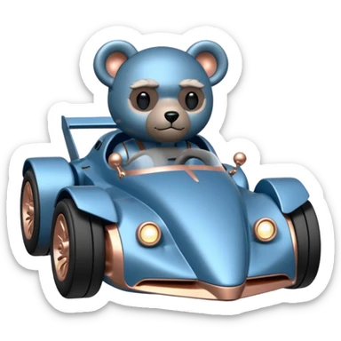  Metallic blue and rosegold-accented  racing car for furry-faced grey bearded evil alien scary robot teddy bear and passenger with custom aero body and rear spoiler  sticker