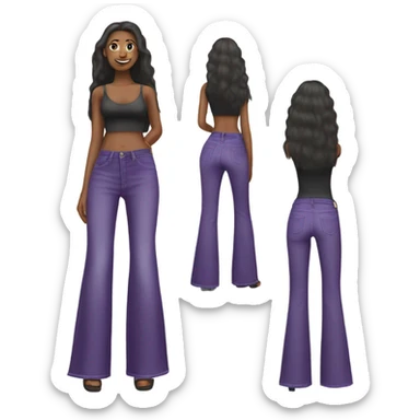 Realistic long Wide leg high waisted purple jeans, isolated sticker