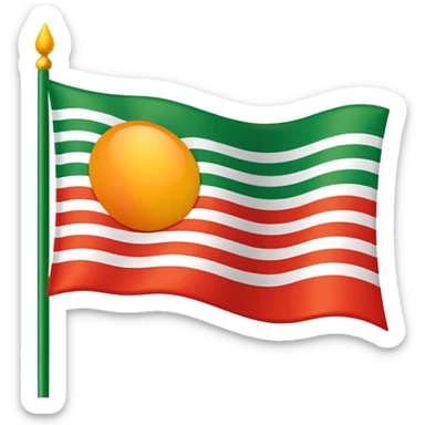 Flag with with 1 red, 1 white and 1 green (in that order) horizontal and an orange/yellow pointed sun in the middle (Kurdistan flag) sticker