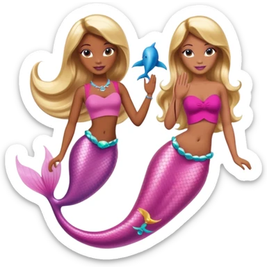 Brown skin blonde hair barbie mermaid with pink tail and dolphin  sticker