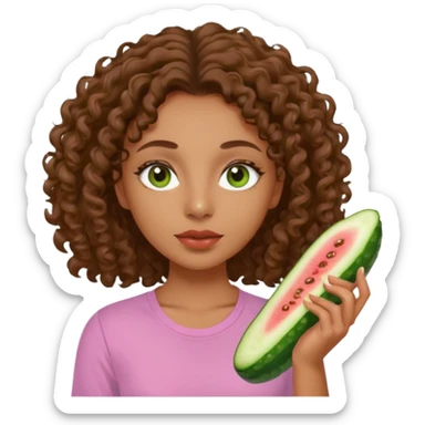 lightskin girl having a spa day with green skincare clay mask and ,cucumbers on her eyeballs  and brown curly hair and a pink shirt  sticker