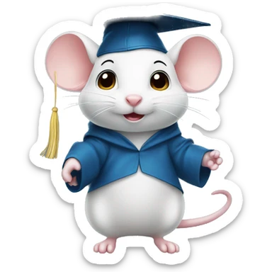 Cute little white mouse in graduation cap and gown sticker