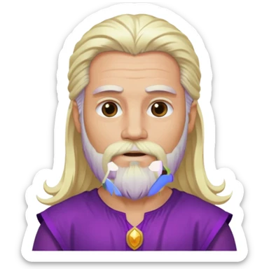 Jupiter from Olympus Gods with long platinum blonde hair and beard, purple tunic sticker