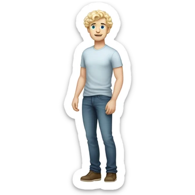 full body standing light curl blonde 30yo man blue eyed pale skin sticker
