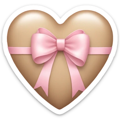 A beige coloured heart with a light pink bow wrapping it sticker