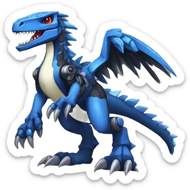  Cool Edgy Black Blue Digimon-Fakemon-Guilmon-Velociraptor-Dragon-Mecha full body sticker