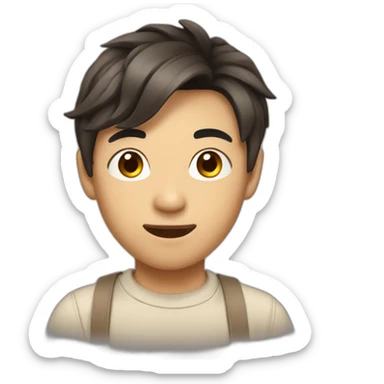 asian boy with brown curtains hairstyle and sharp angled jaw sticker