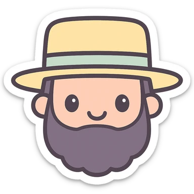 cute kawaii style emoji of an Amish man with a beard and wide-brimmed hat, smiling sticker